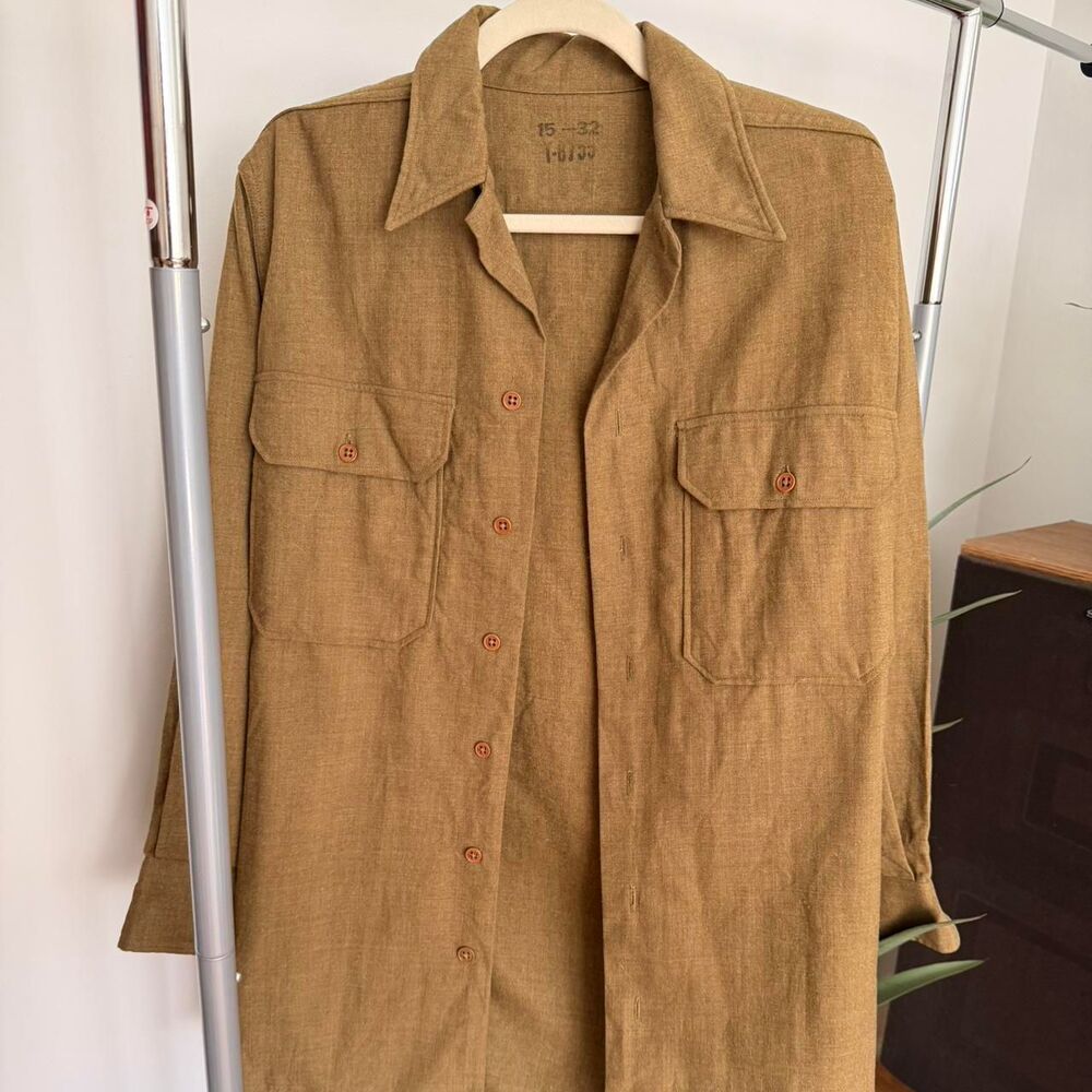 Vintage Olive Green Military Wool Uniform Shirt
